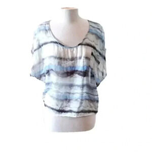 BLUE & Gray Water Color Flowy Chiffon Blouse S/M